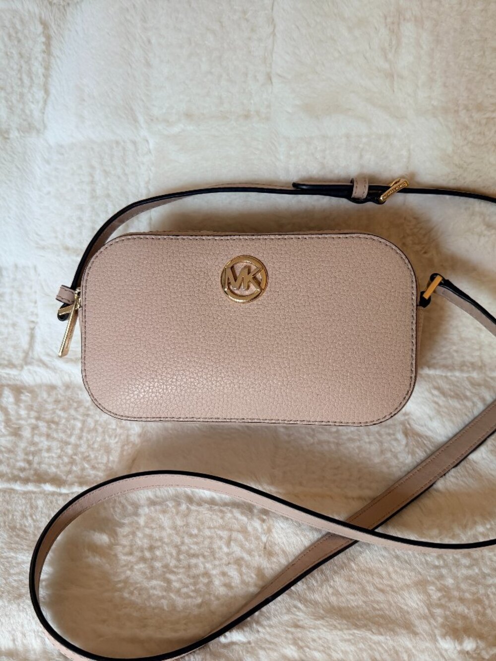 MICHAEL KORS Fulton Double Zip Crossbody Powder Blush Pink/Gold EUC